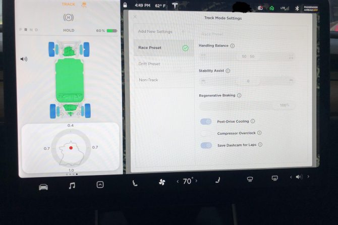 Tesla Track Mode screen