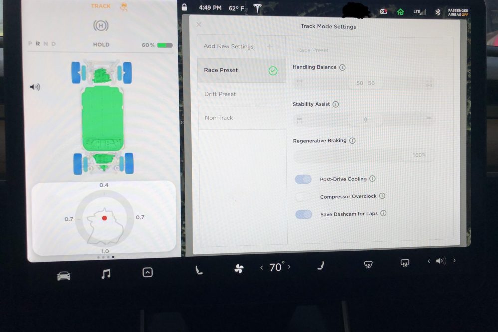 Tesla Track Mode screen