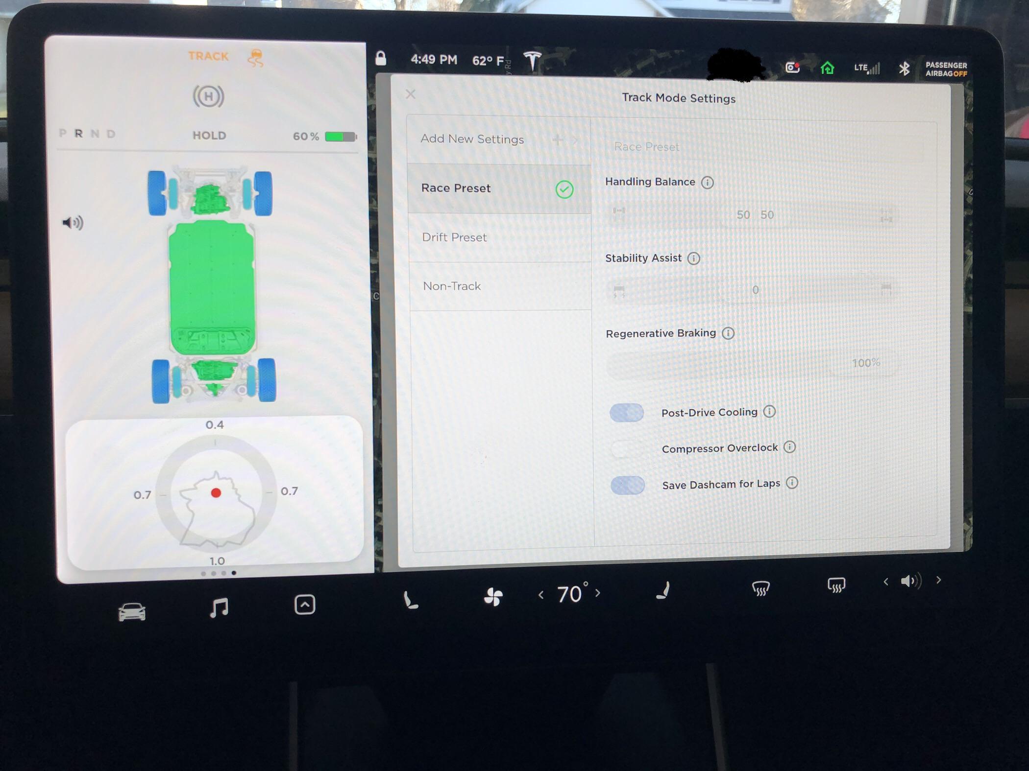Tesla Track Mode screen