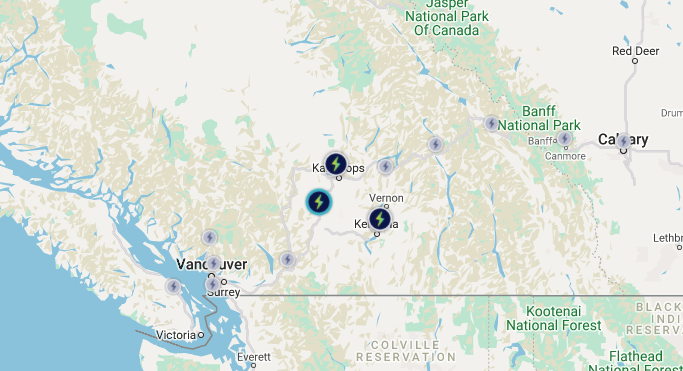 Electrify Canada BC map August 24