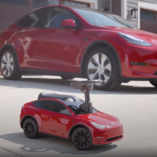 Radio Flyer Tesla Model Y with real Model Y