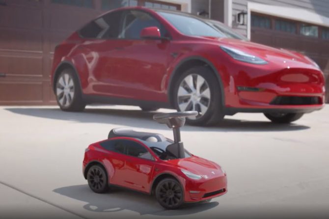 Radio Flyer Tesla Model Y with real Model Y