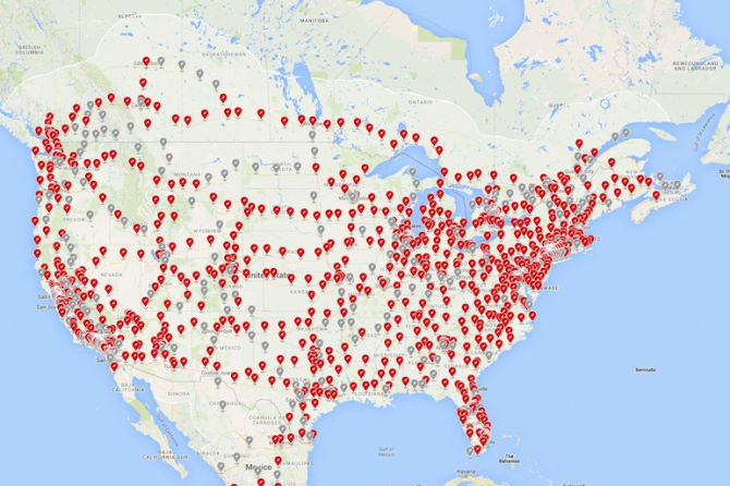 Tesla Supercharger map North America