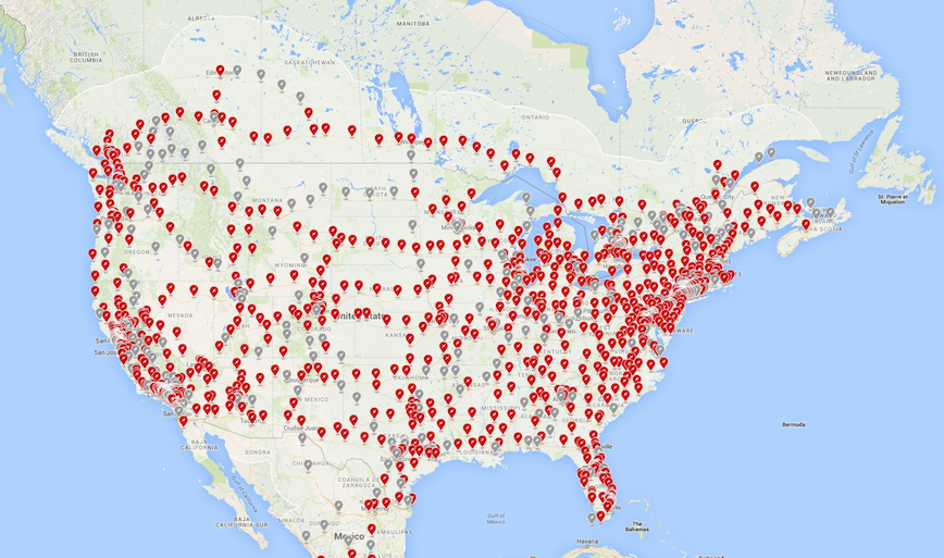 Tesla Supercharger map North America