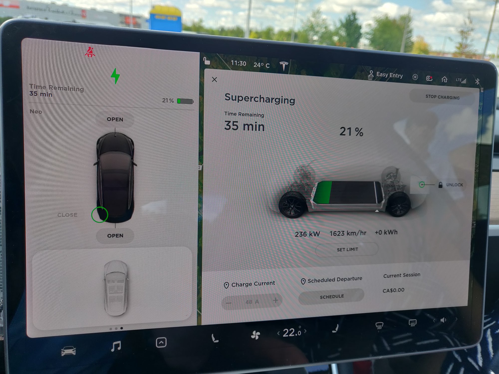 Tesla Supercharger Peterborough charging screen