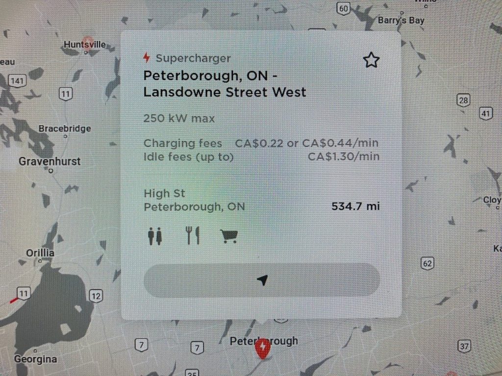 Peterborough Tesla Supercharger on navigation