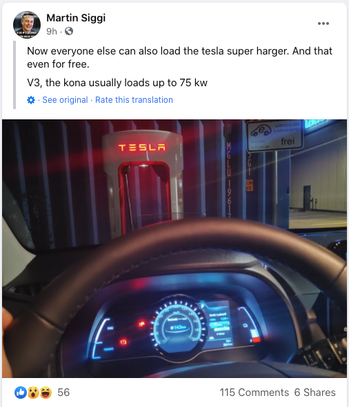 Hyundai Kona on Tesla Supercharger
