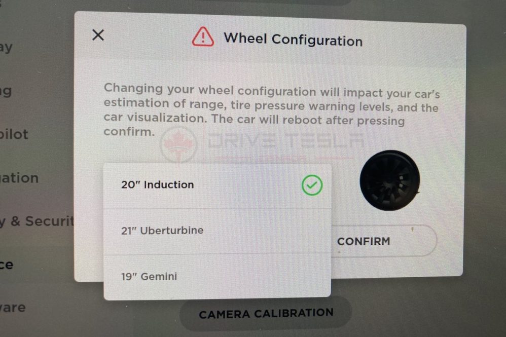 Model Y wheel config menu