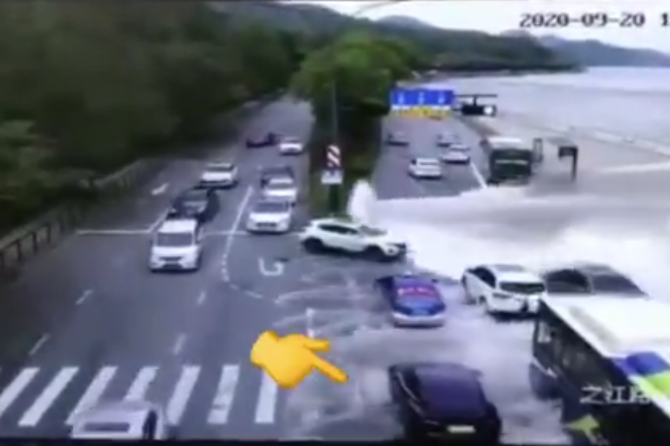 Tesla Model 3 caught by tidal wave