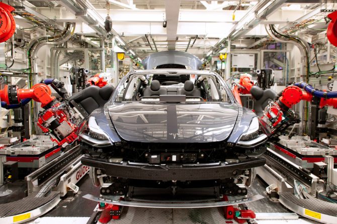 Tesla Model 3 on manufacturing line