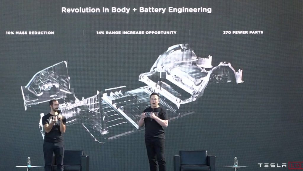 Tesla single piece casting and integrated battery