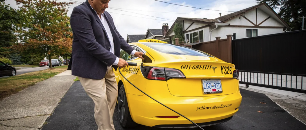 Tesla taxi Vancouver Yellow Cab