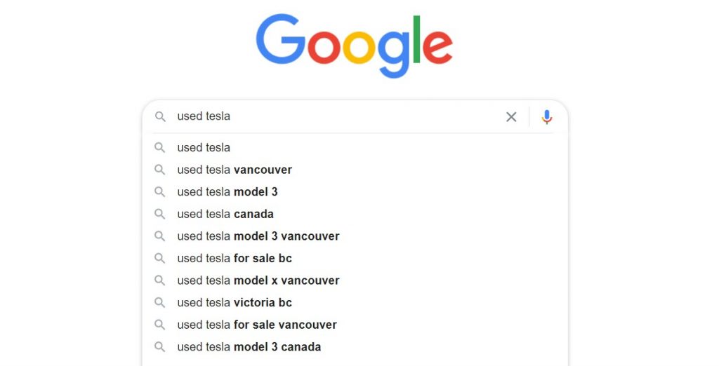 Tesla used search terms