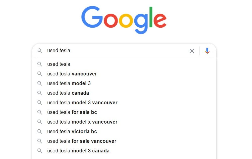 Tesla used search terms