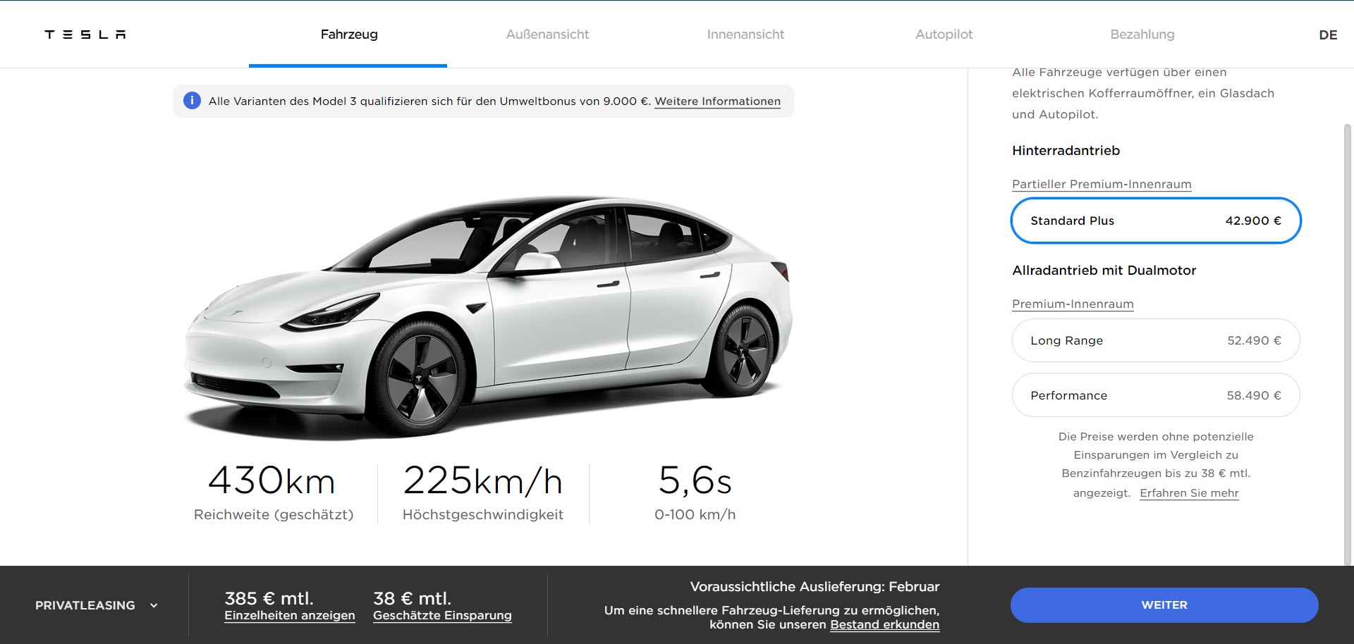 tesla model 3 listenpreis