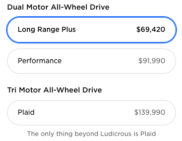 Tesla Model S LR+ price