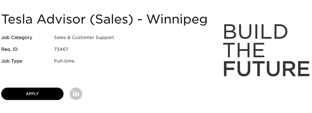 Tesla job posting Winnipeg