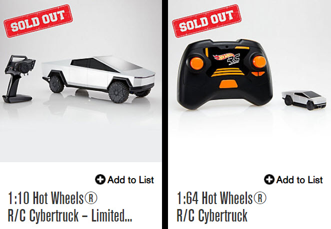 Hot Wheels Cybertrucks sold out
