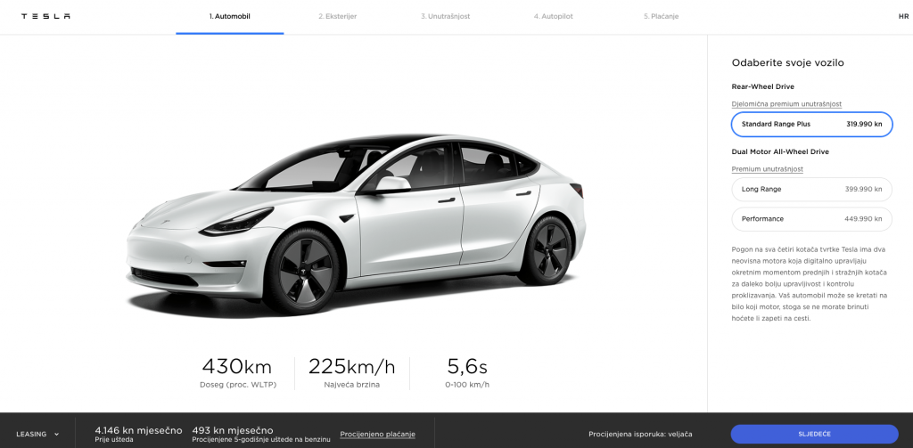 Tesla Model 3 order page Croatia