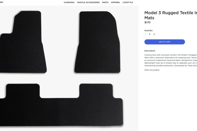Tesla Rugged Textile mats shop