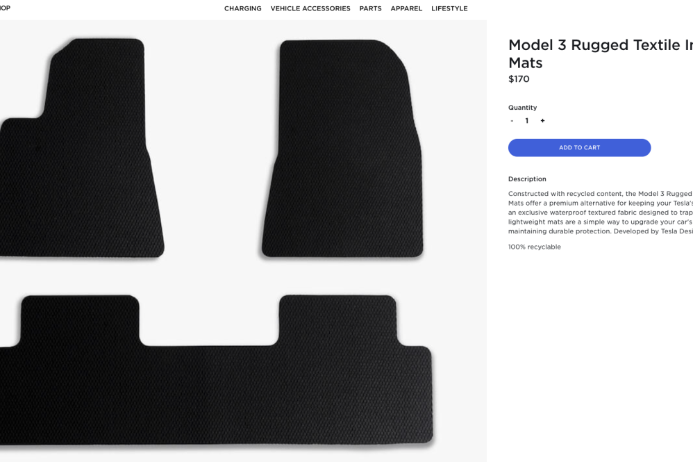 Tesla Rugged Textile mats shop