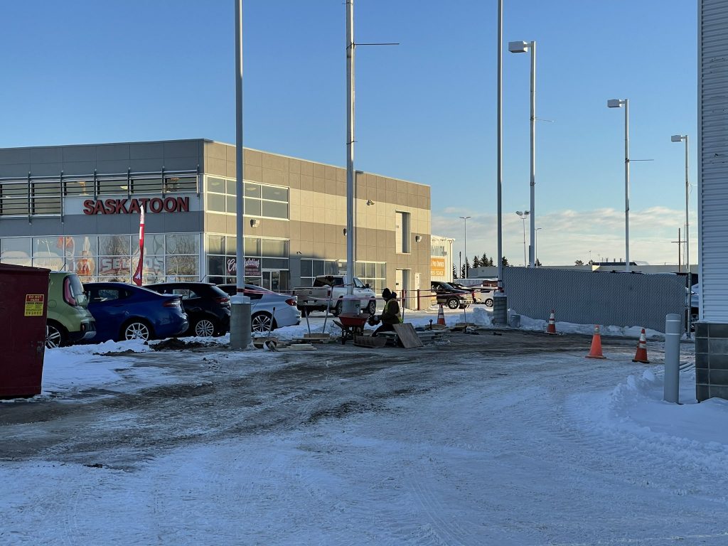 Tesla Supercharger construction Saskatoon
