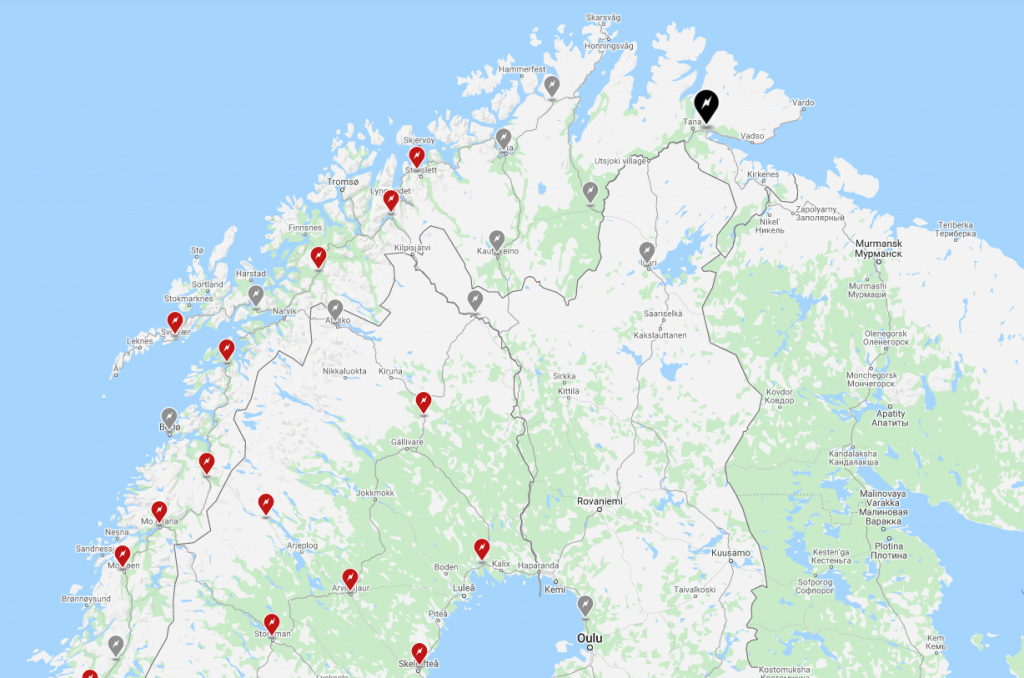 Tesla Supercharger map Norway