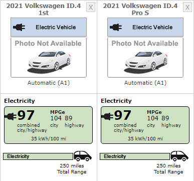VW ID4 EPA ranges
