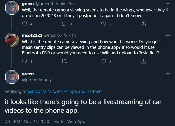 green tweet sentry mode livestream
