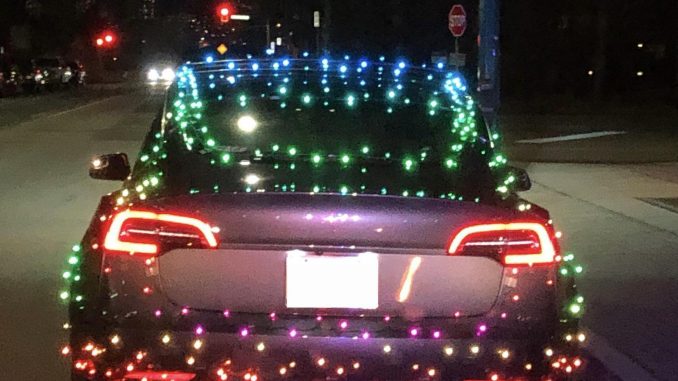 Christmas light Tesla Model 3