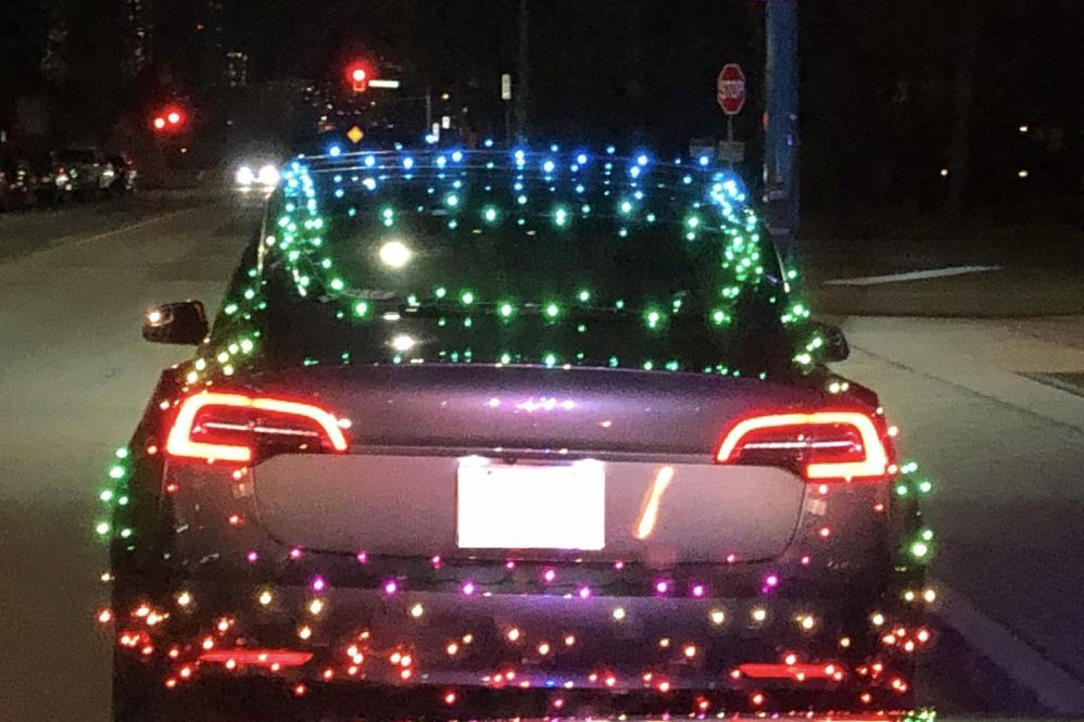 Christmas light Tesla Model 3
