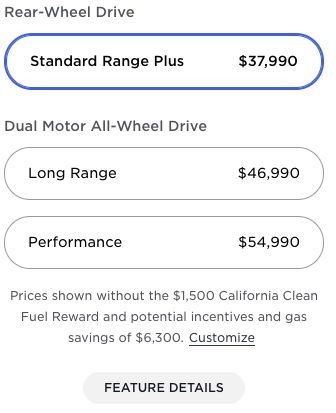 Old Model 3 prices US