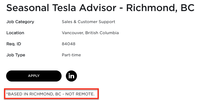 Richmond Tesla job posting