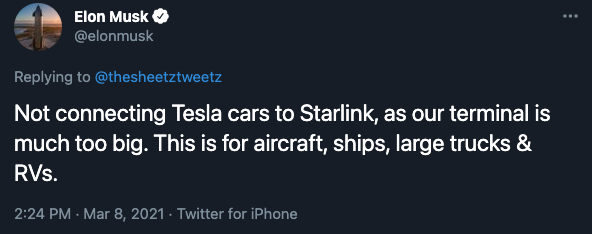 Elon Musk tweet Starlink