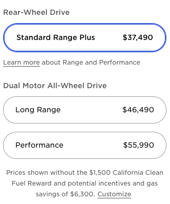 Model 3 prices USA