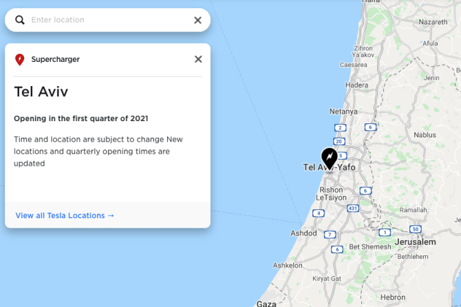 Tesla Israel Supercharger map