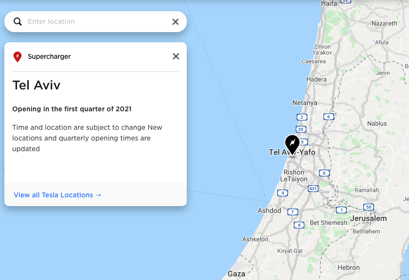 Tesla Israel Supercharger map