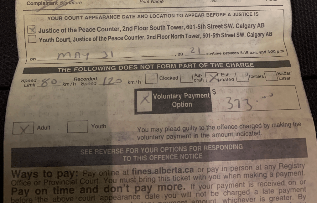 Calgary speeding ticket