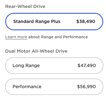 Model 3 price change