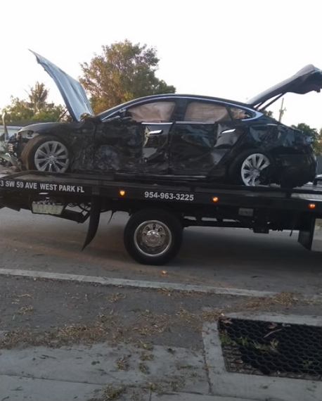 Model S crash tow truck