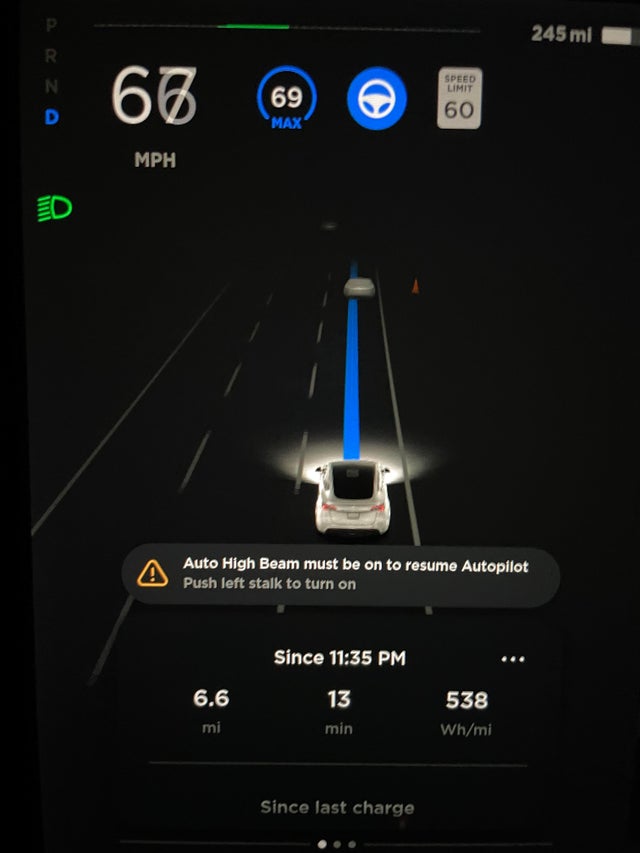 Auto high beams Tesla Vision