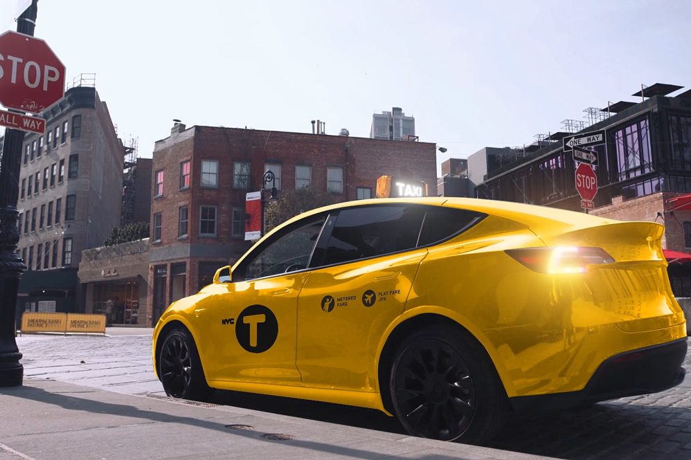 Gravity Tesla yellow taxi