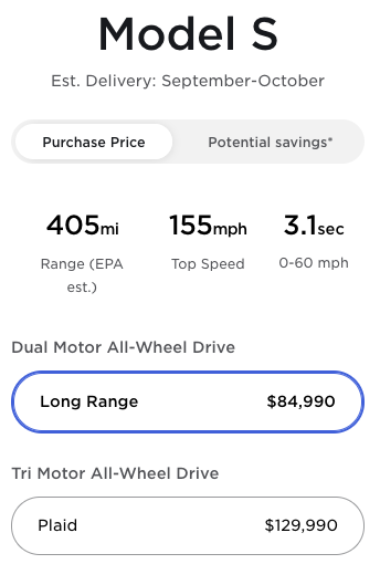 Model S price July 8 2021