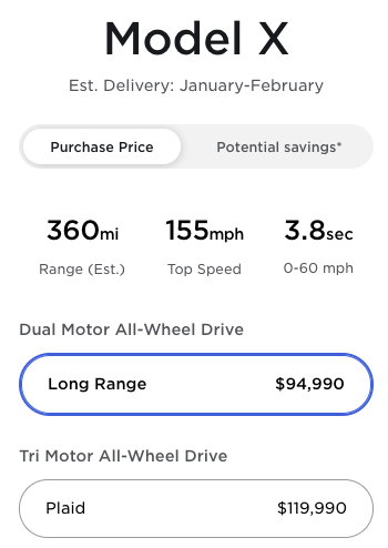 Model X price July 8 2021
