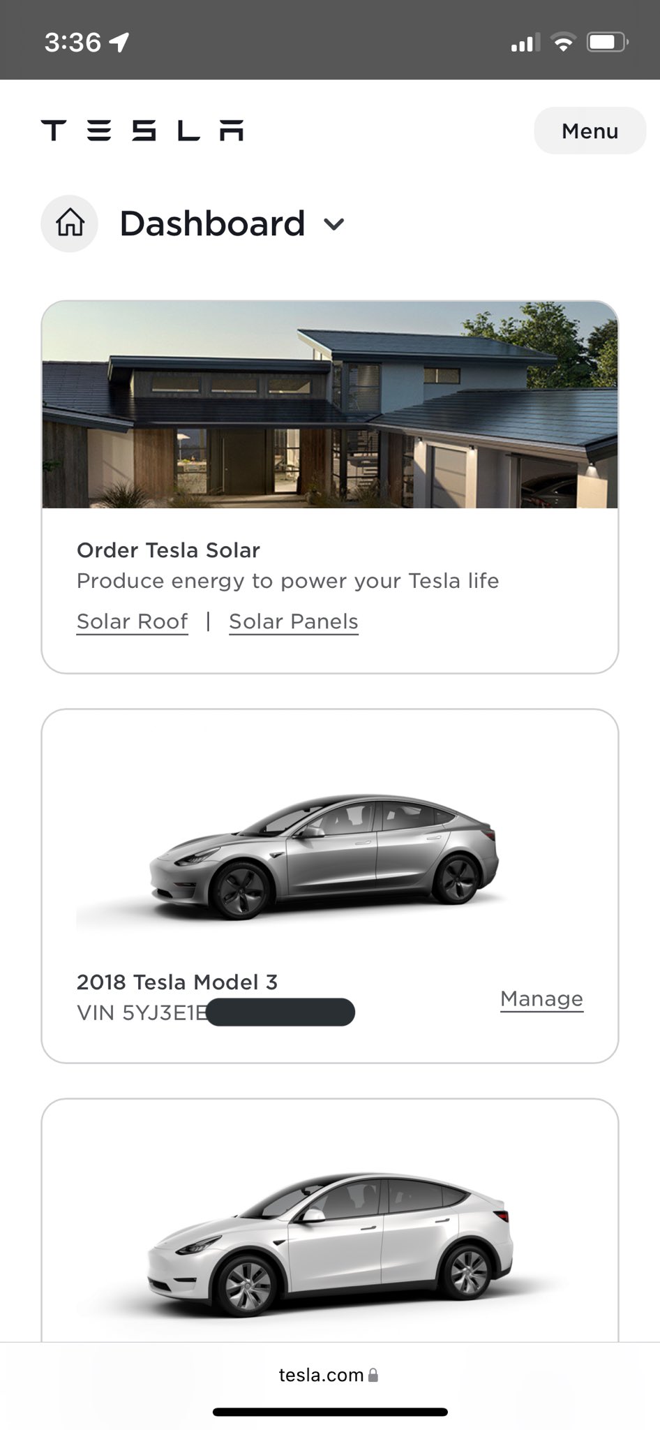 Tesla account dashboard