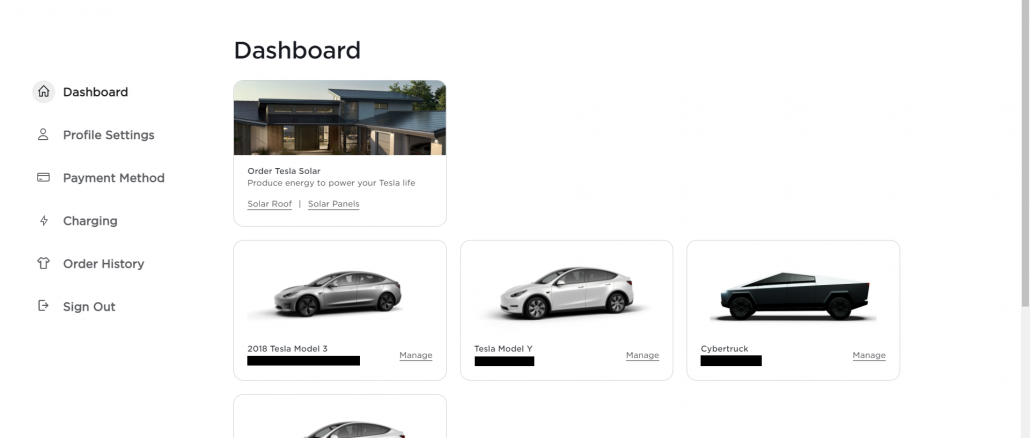tesla Account Page Screenshot