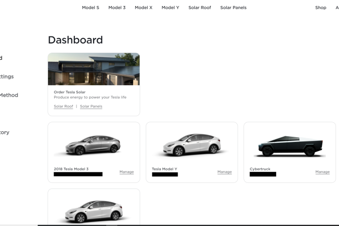 tesla Account Page Screenshot
