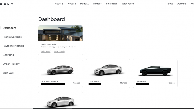 tesla Account Page Screenshot tesla Account Page Screenshot
