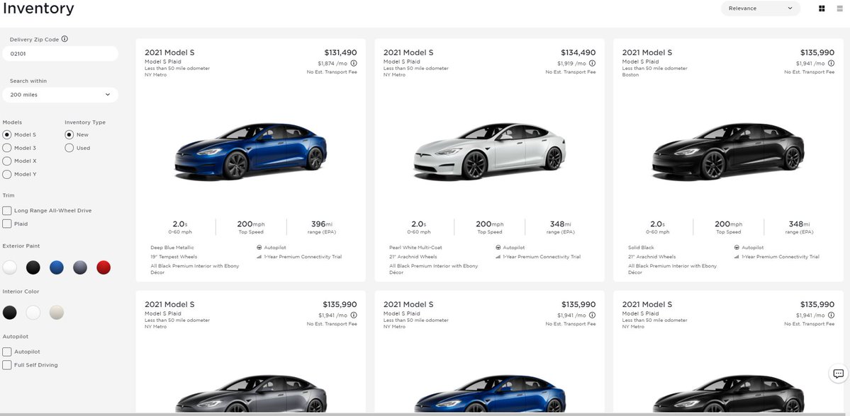 tesla inventory sitting in lots