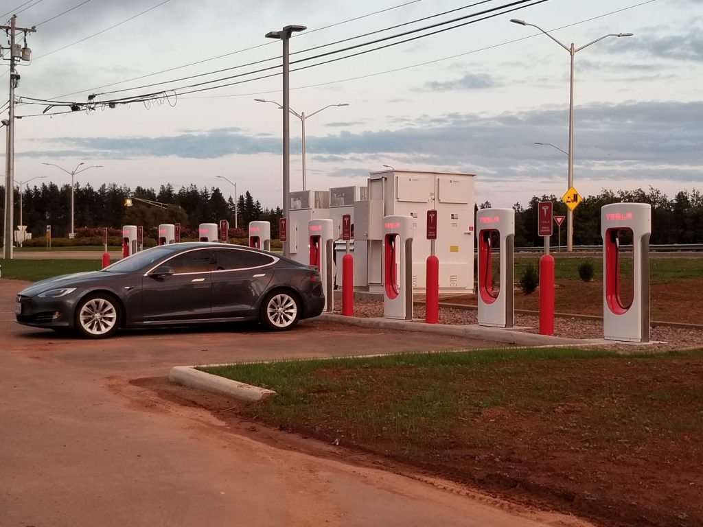 Tesla Supercharger in Boisbriand, Quebec under construction Drive Tesla